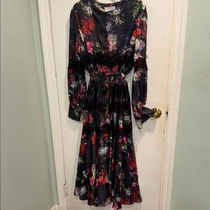 Chic Multicolor Long Sleeve floral Dress